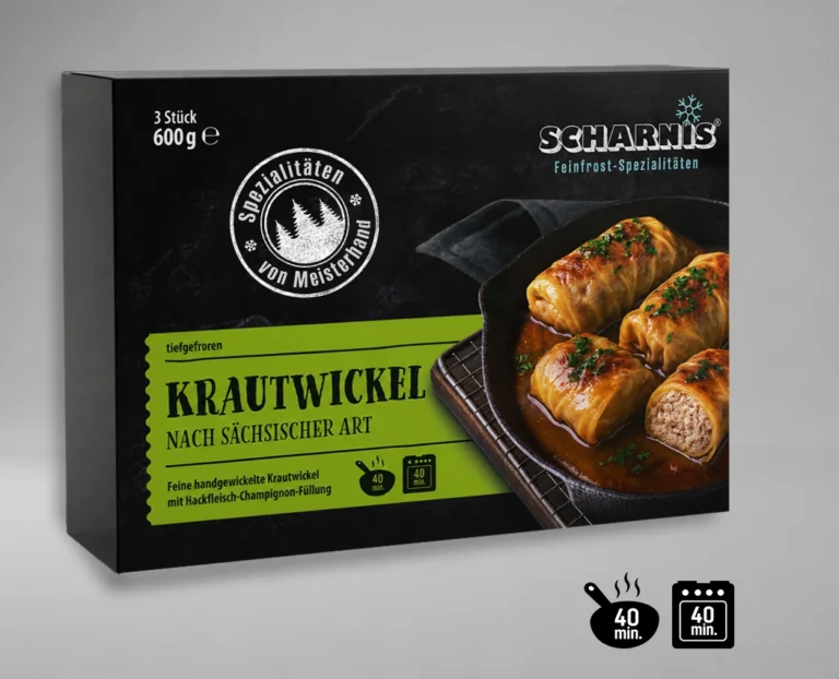 Drei tiefgefrorene Kräutwicker mit Hackfleisch-Champignon-Füllung